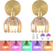 Set of 2 Rechargeable Wall Sconces with Remote, 12 Color Dimmable LED Lights