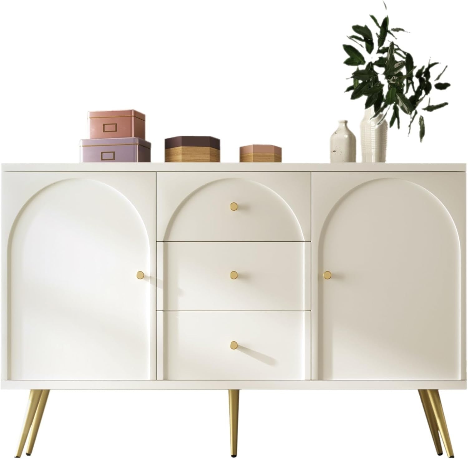 Modern Cream White Sideboard Cabinet 2 Doors 3 Drawers Adjustable Shelf