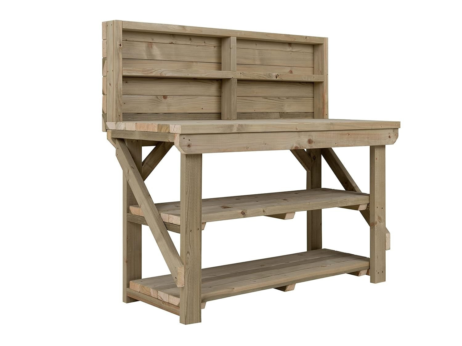 10ft Heavy Duty Workbench with Back Panel & Double Shelf – Pressure Treated