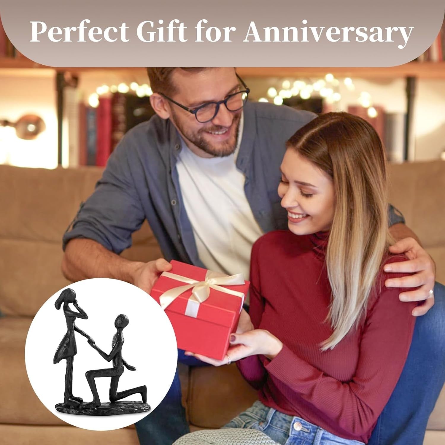 Romantic Proposal Statue Cast Iron Couple Ornament Wedding Anniversary Gift