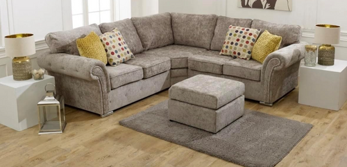 Luxury Truffle Fabric Corner Sofa 5 Seater | Full Back Cushions | 240x240cm