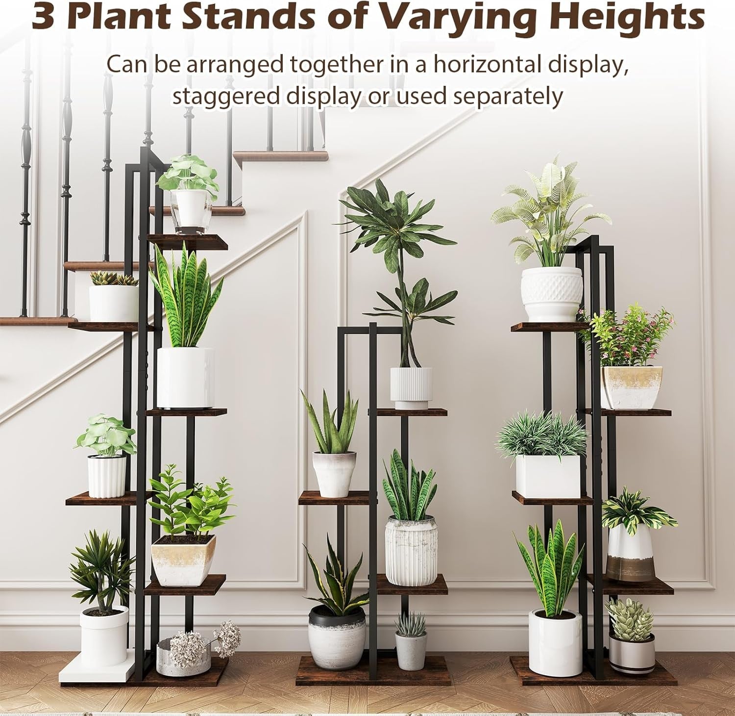 Set of 3 Tall Metal Plant Stands 4+5+6 Tier Indoor Flower Shelf for Home Garden