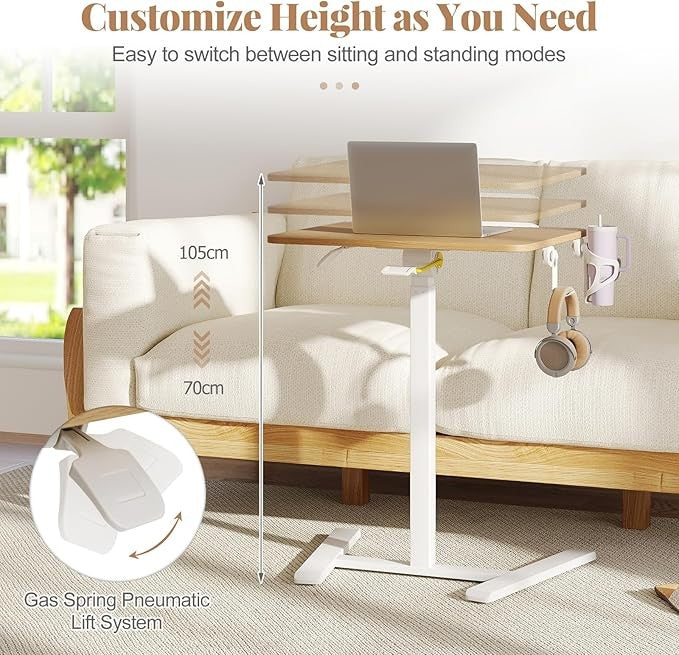 Height Adjustable Folding Standing Desk with Wheels Tilting Top Cup Holder