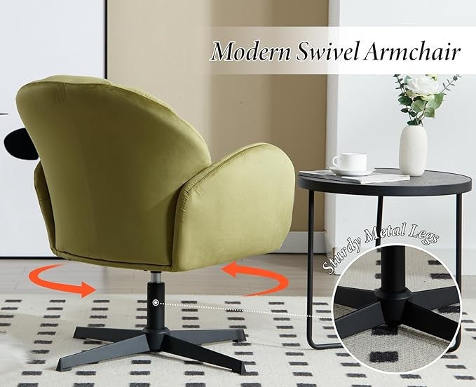 Velvet Swivel Armchair Vanity Tub Chair Modern Accent Green