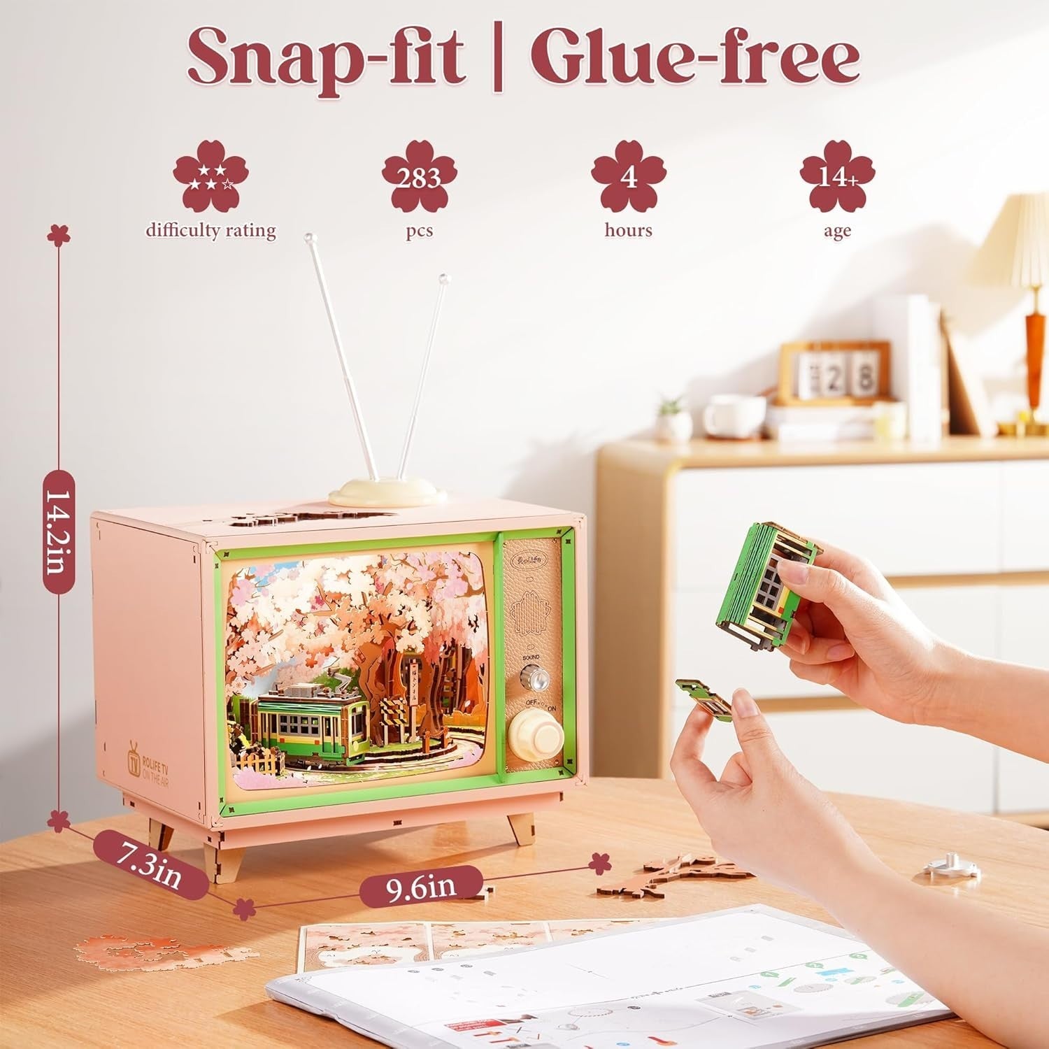 3D Cherry Blossom Sakura Tram Puzzle with LED Lights & Moving Model Display