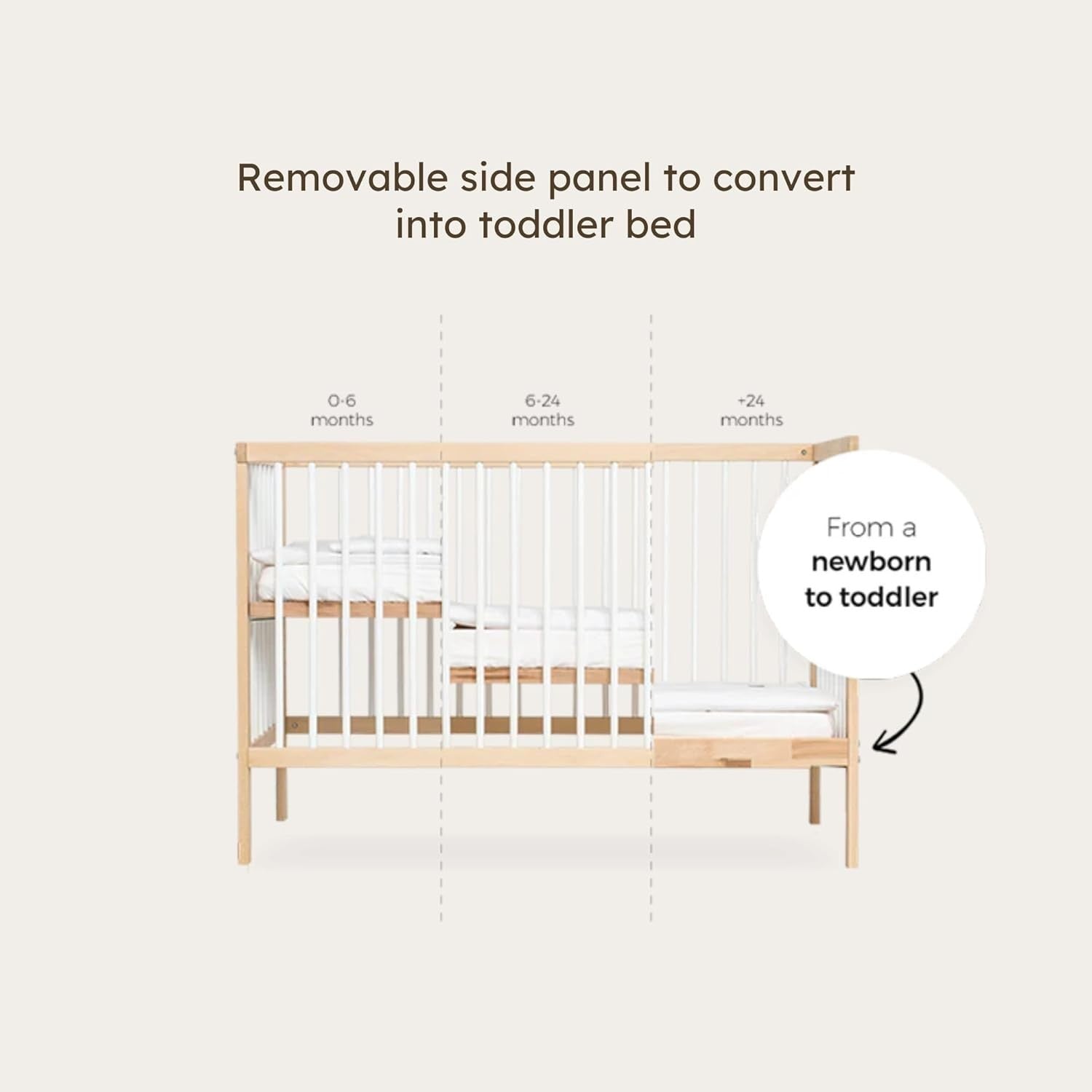 Space Saving Wooden Baby Cot Bed Adjustable Height Toddler Bed White Beech