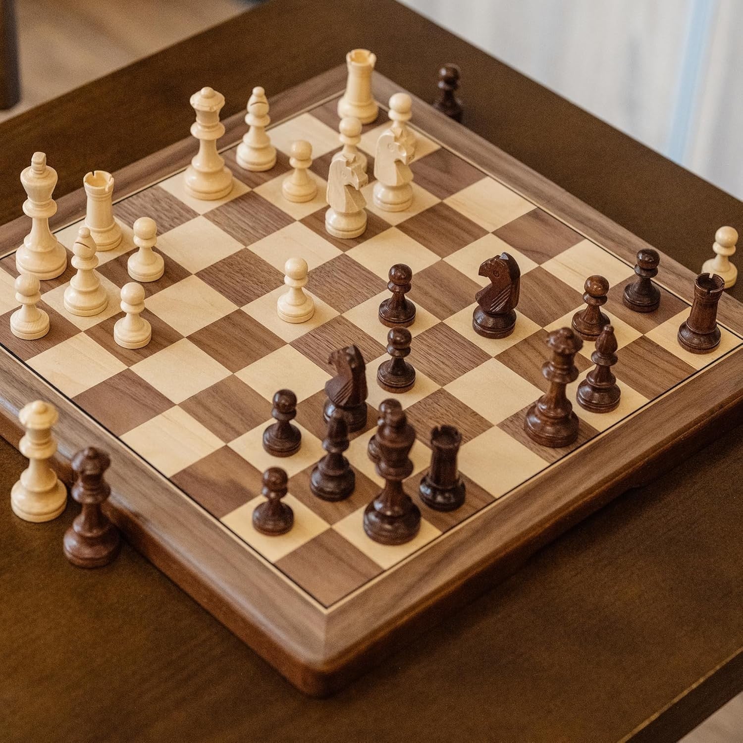 15" Magnetic Wooden Chess Set Foldable Travel Board 3" Pieces + Storage