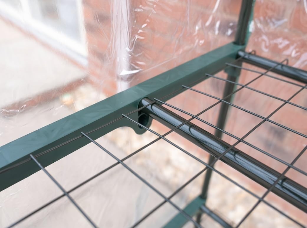 4 Tier Mini Greenhouse with Clear PVC Cover | Compact Outdoor Plant Shelving