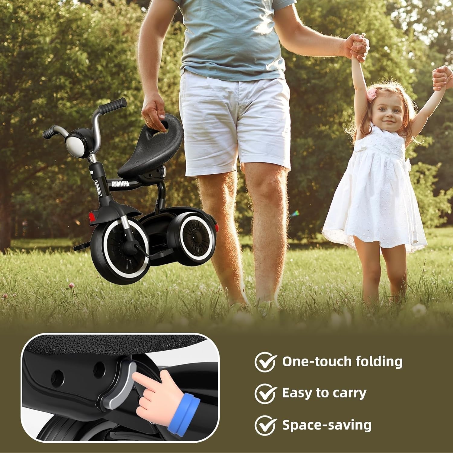 Foldable Kids Tricycle Toddler Balance Bike w Basket Seat 1-5 Years