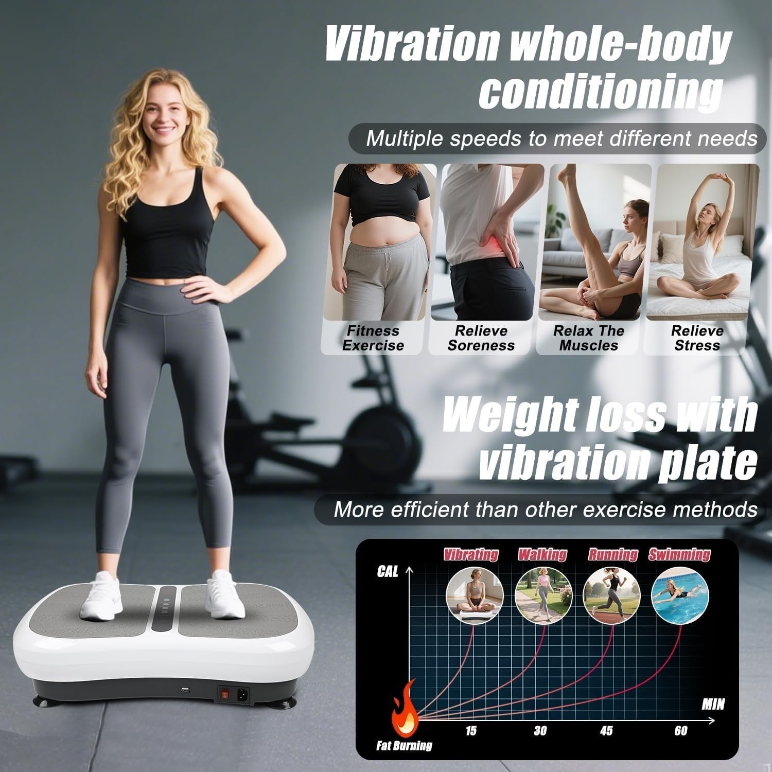 Portable Vibration Plate Exercise Machine Bluetooth Bands Whole Body Trainer