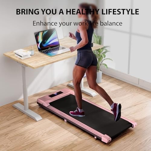 Under Desk Walking Pad 12km/h 2HP Foldable Treadmill Pink Incline Bluetooth Home