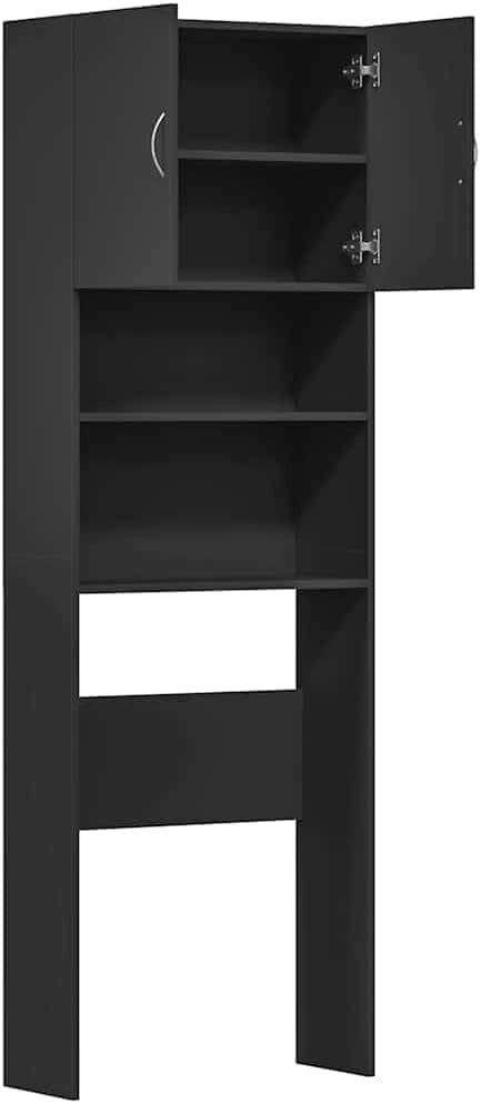 Tall Black Washing Machine Cabinet Over-Laundry Storage Unit with Doors & Shelve
