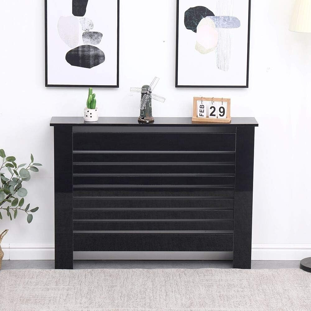 Black High Gloss Radiator Cover MDF Cabinet | Medium Modern Decorative Guard