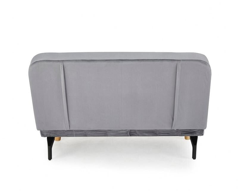 Grey Velvet 2-Seater Sofa Bed Futon Recliner w/ Wooden Legs Pillows