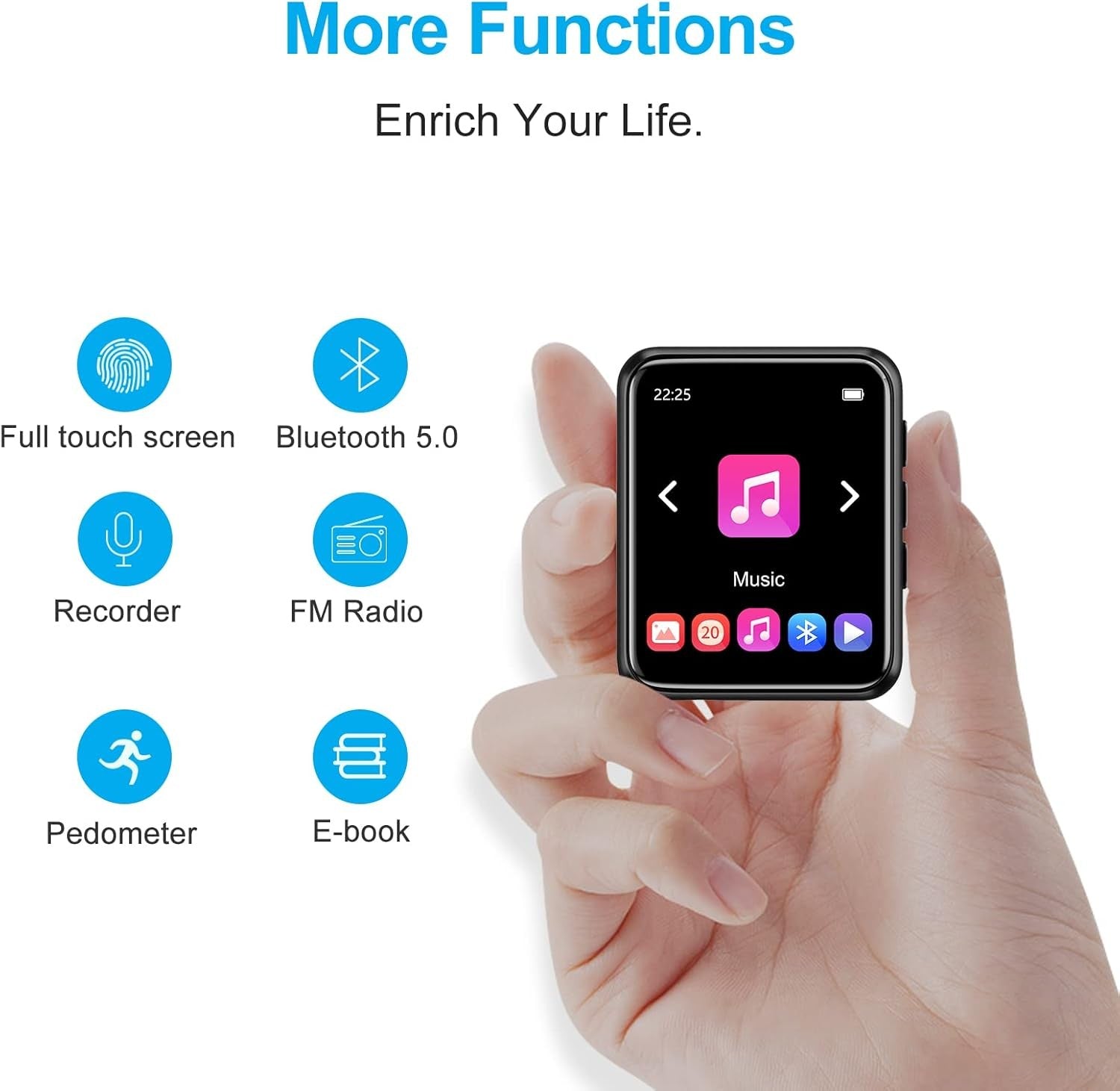 32GB MP3 Player Bluetooth 5.0 Touch Screen FM Radio Recorder