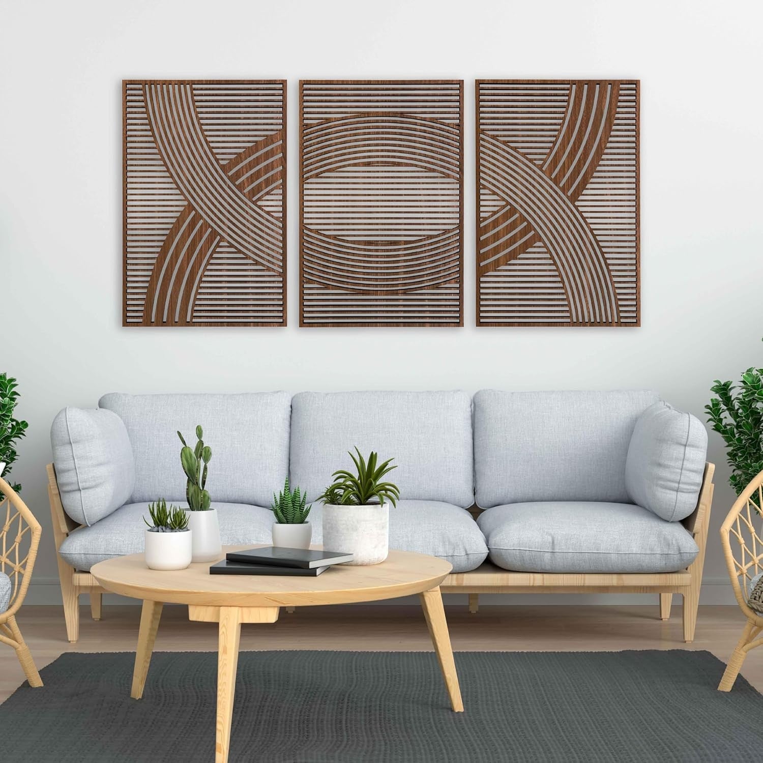 Large Boho Wood Wall Art Mid Century Modern Rustic Panel Decor