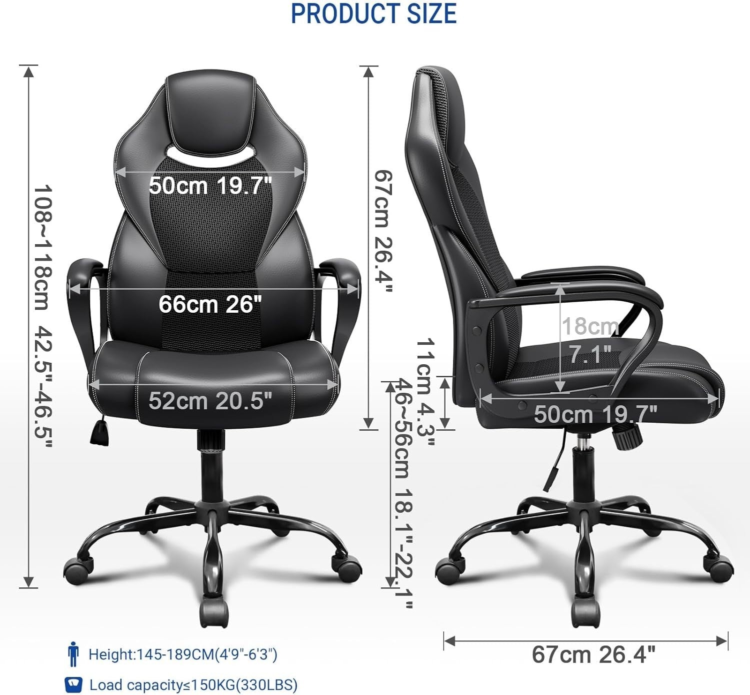 Ergonomic Racing Gaming Desk Chair Swivel Black Faux Leather Adjustable PC Offic