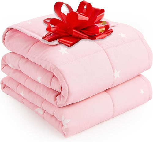 3kg Weighted Blanket, Blush Pink Star Teddy Fleece 100x150cm Calming Therapy