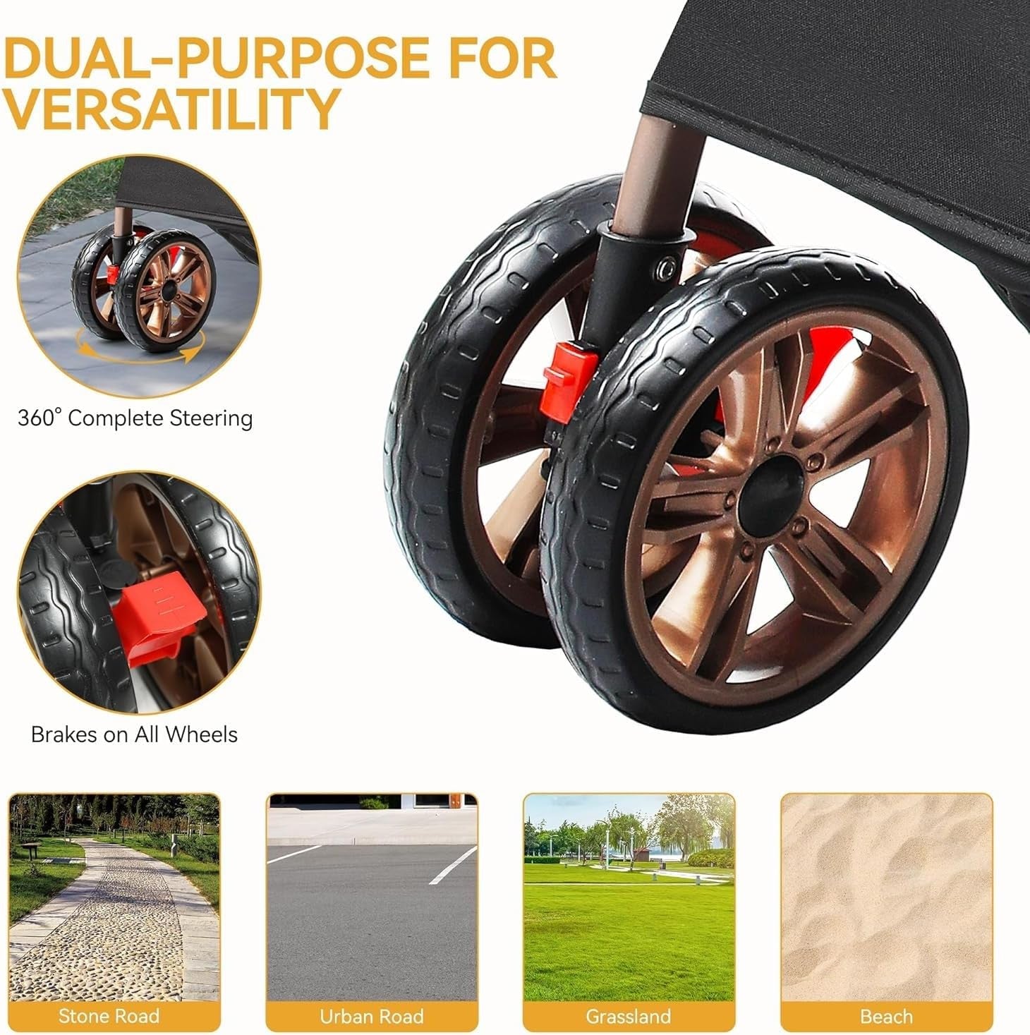 Dog Stroller 22kg Folding Pet Pram Large Wheels Travel Pushchair