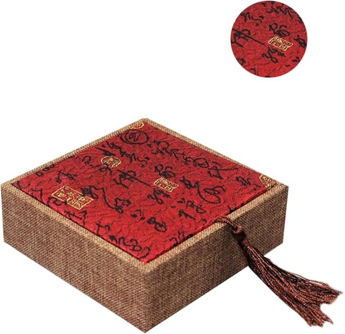 Red Tassel Jewelry Box Chinese Style | Vintage Fabric Case | Gift Storage 12x4cm