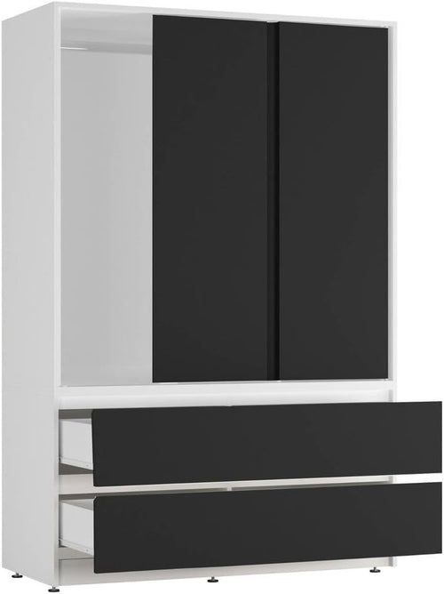 Black Sliding Door Wardrobe with 4 Drawers Hanging Rail Storage Unit