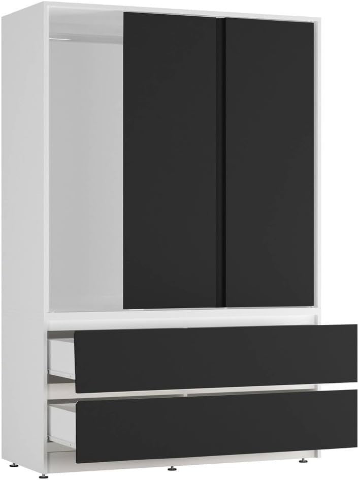 Black Sliding Door Wardrobe with 4 Drawers Hanging Rail Storage Unit