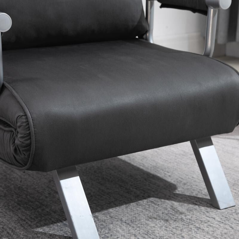 2-Seater Recliner Chair Sofa Bed – Adjustable Dark Grey Sleeper Seat w/ Pillow