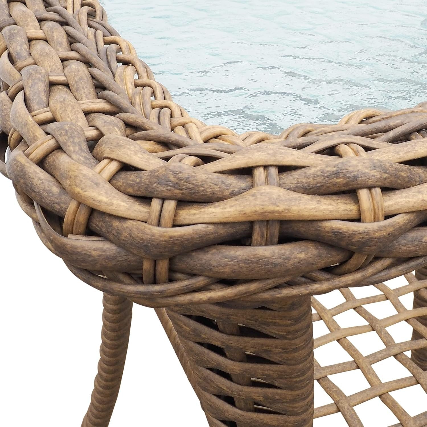 Outdoor Rattan Rocking Bistro Set 3-Piece Patio Chairs Glass Table