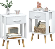 2x White Bedside Tables with Drawer & Shelf – Modern Wooden Nightstands