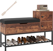 Rustic Shoe Storage Bench with Cushion, Flip-Top Chest & 2-Door Cabinet