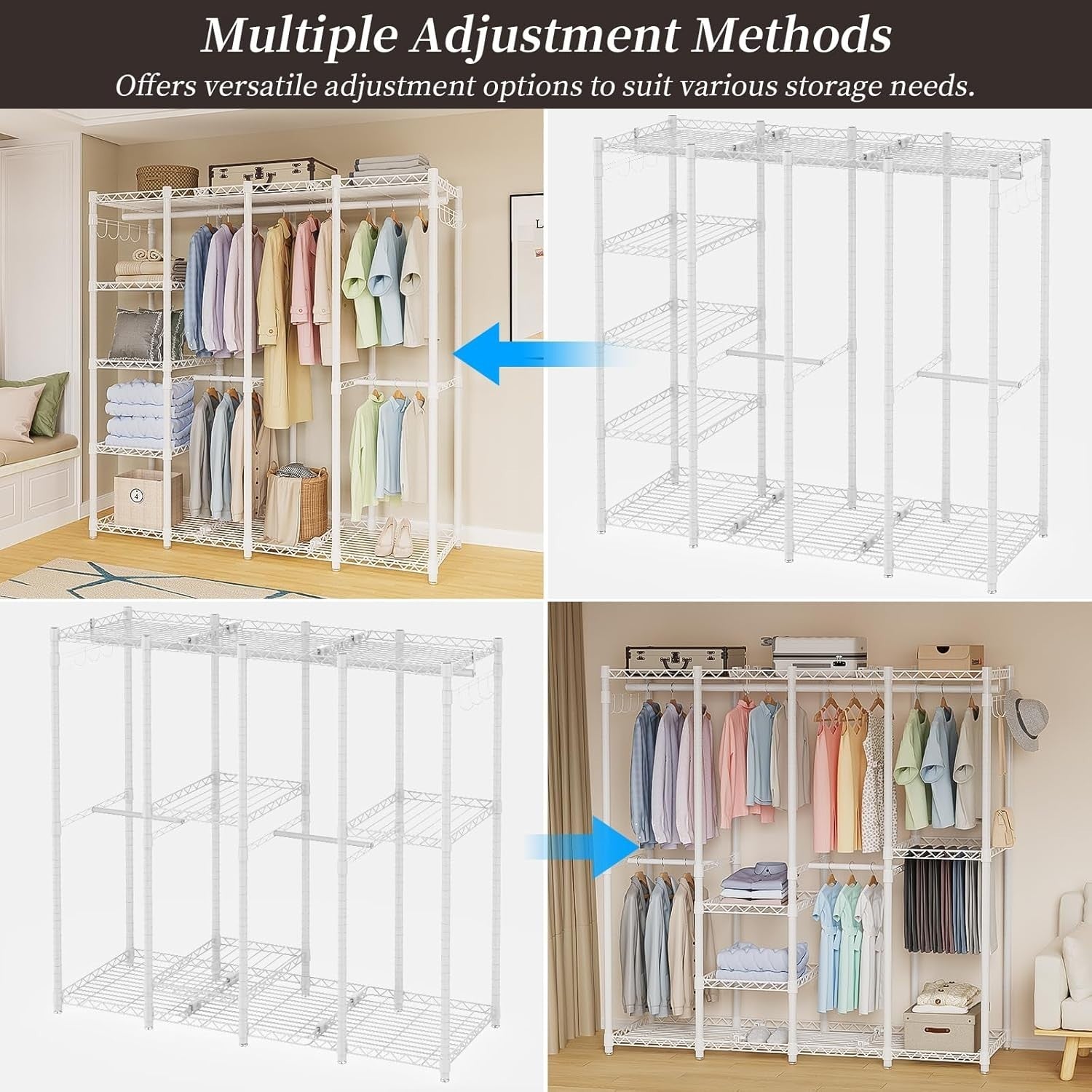 Heavy Duty 4-Layer Clothes Rail with Shelves & Pants Rack – White