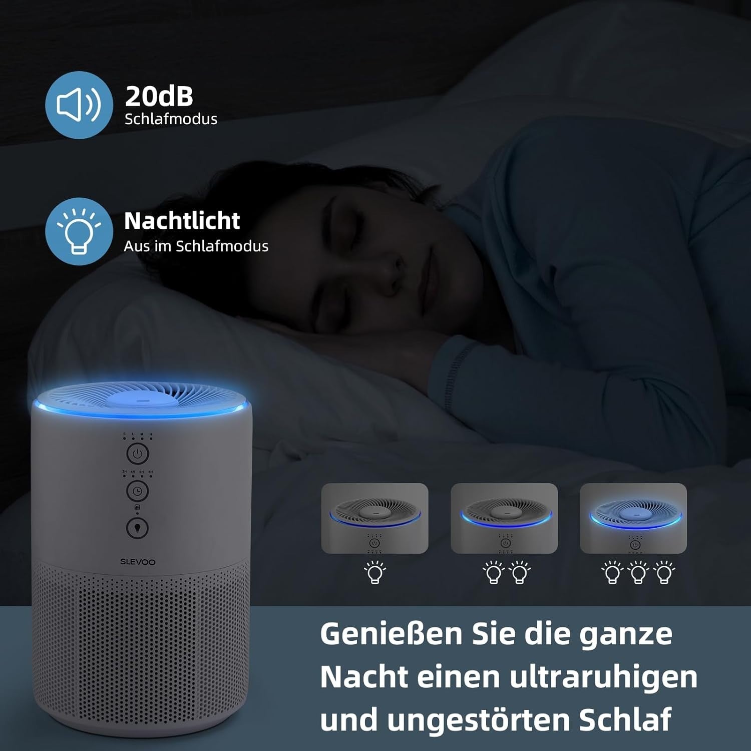 Quiet HEPA Air Purifier Bedroom Pet Smoke Odour Aroma Night Light