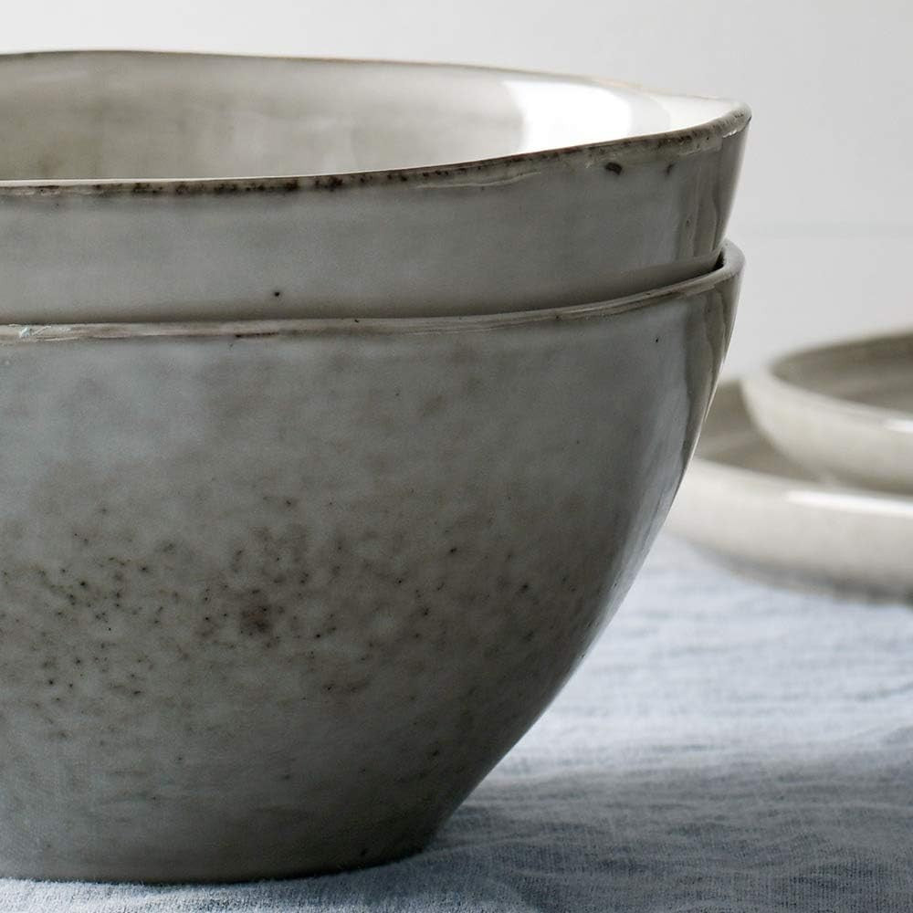 12pc Stoneware Dinner Set Grey Reactive Glaze Plates Bowls Dishwasher Safe