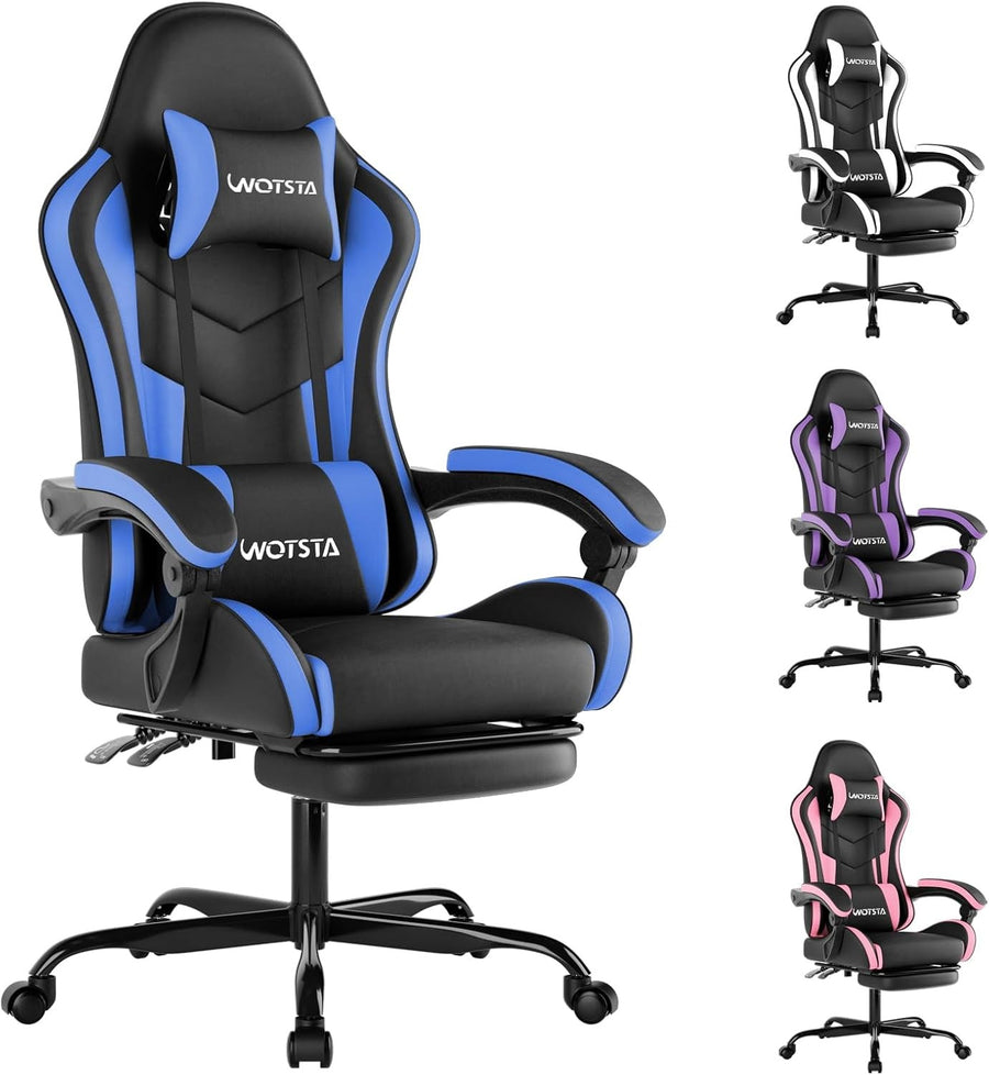 Ergonomic Gaming Chair with Footrest & Lumbar Support – Black Blue PC Seat