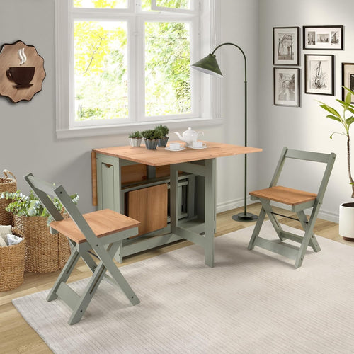 Extendable Butterfly Dining Table Set Green Pine Compact Kitchen Furniture