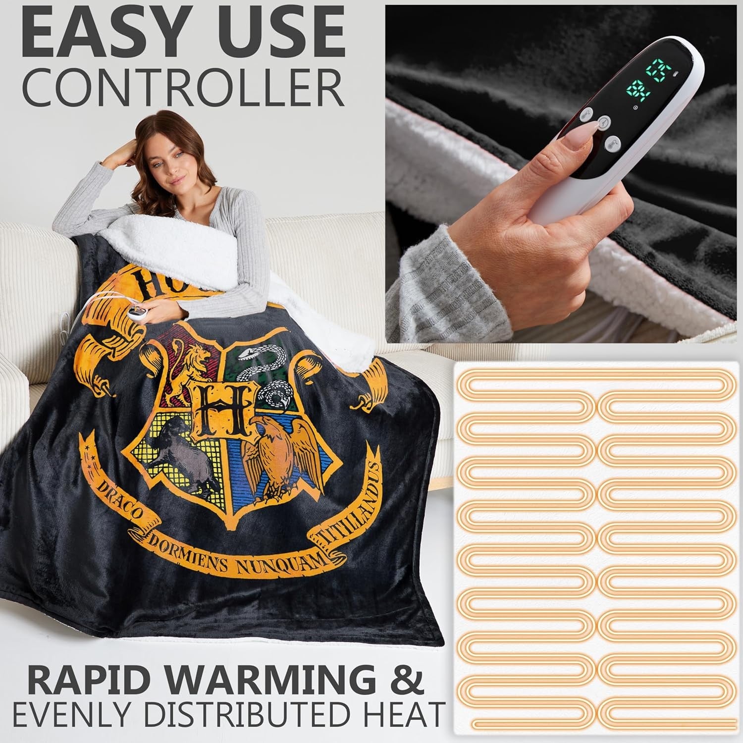 Single Electric Heated Throw Blanket 130x160cm Sherpa Fleece 9 Heat Timer
