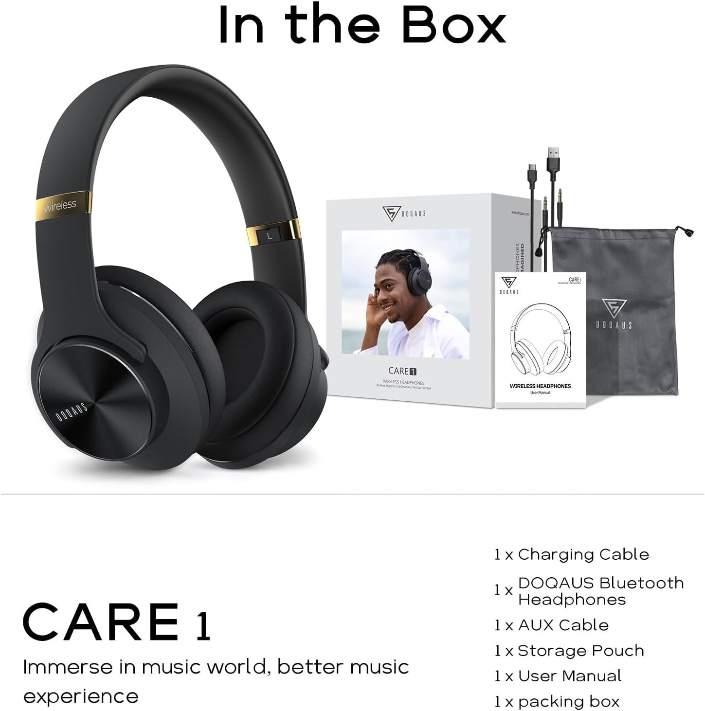 Black Bluetooth 5.3 Over Ear Headphones 90H Playtime 3EQ Foldable