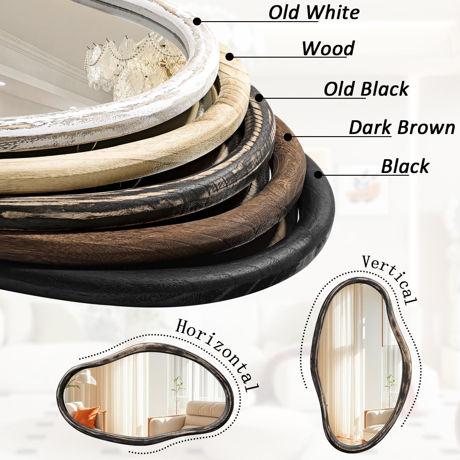 Rustic Black Wall Mirror 85x55cm Irregular Shape for Bathroom Hallway