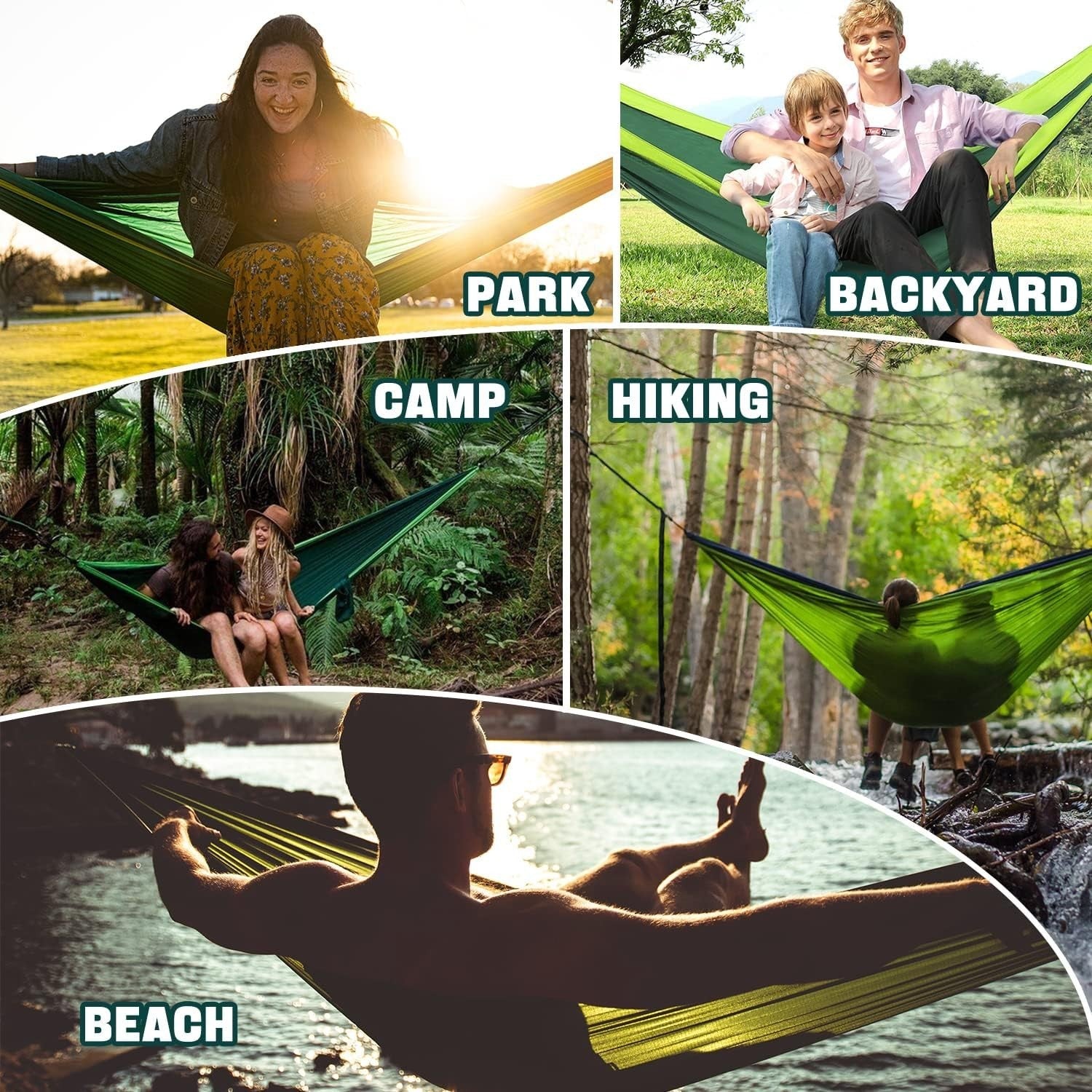 Extra Large Portable 2-Person Nylon Camping Hammock with Tree Straps & Carabiner