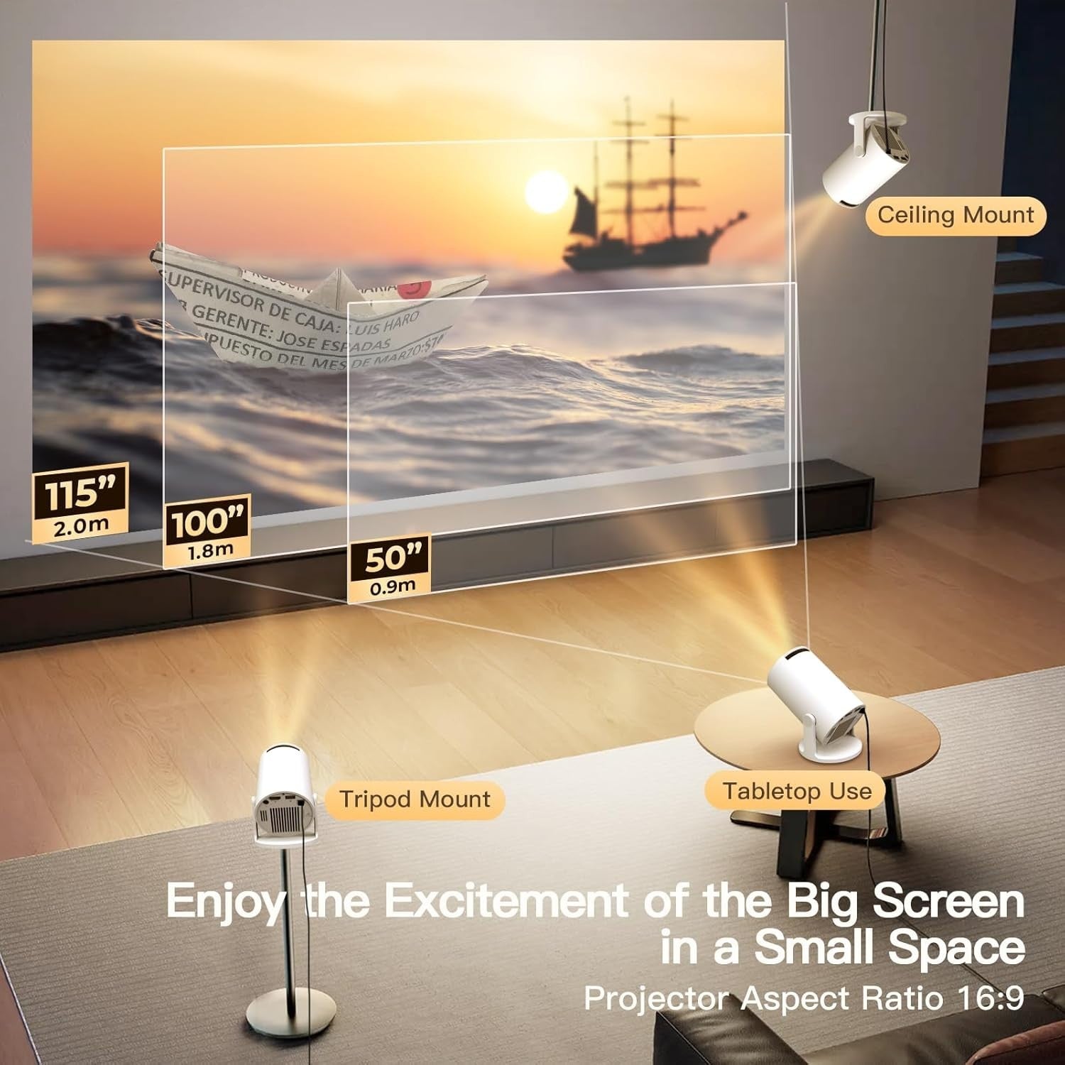 Mini 1080P Smart Projector Android 11 WiFi 6 Bluetooth 180° 4K
