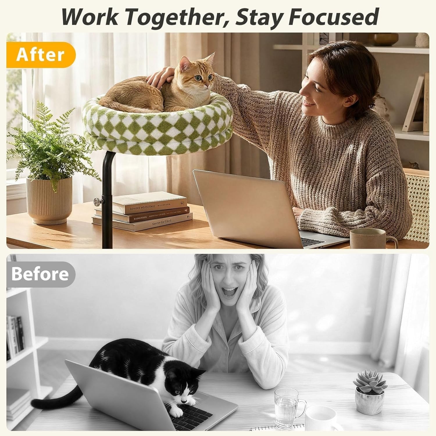 360° Rotating Cat Desk Bed Adjustable Clamp Hammock Perch 43cm