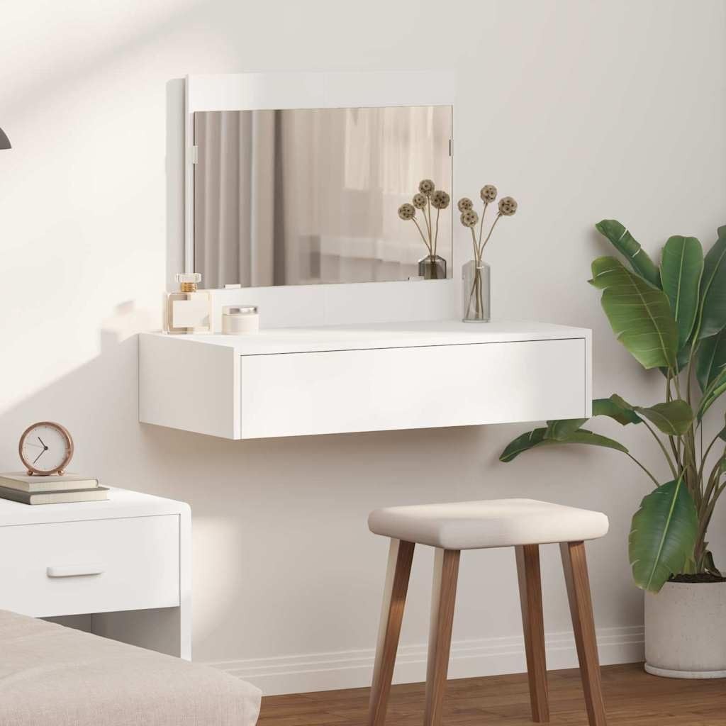 White Modern Dressing Table Vanity Makeup Desk w/ Drawer Mirror Storage 83 x 40