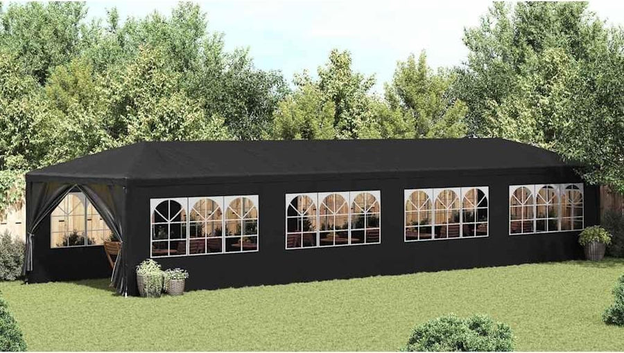 12x3m Anthracite Party Tent Gazebo Marquee PE Canopy Steel Frame Sides