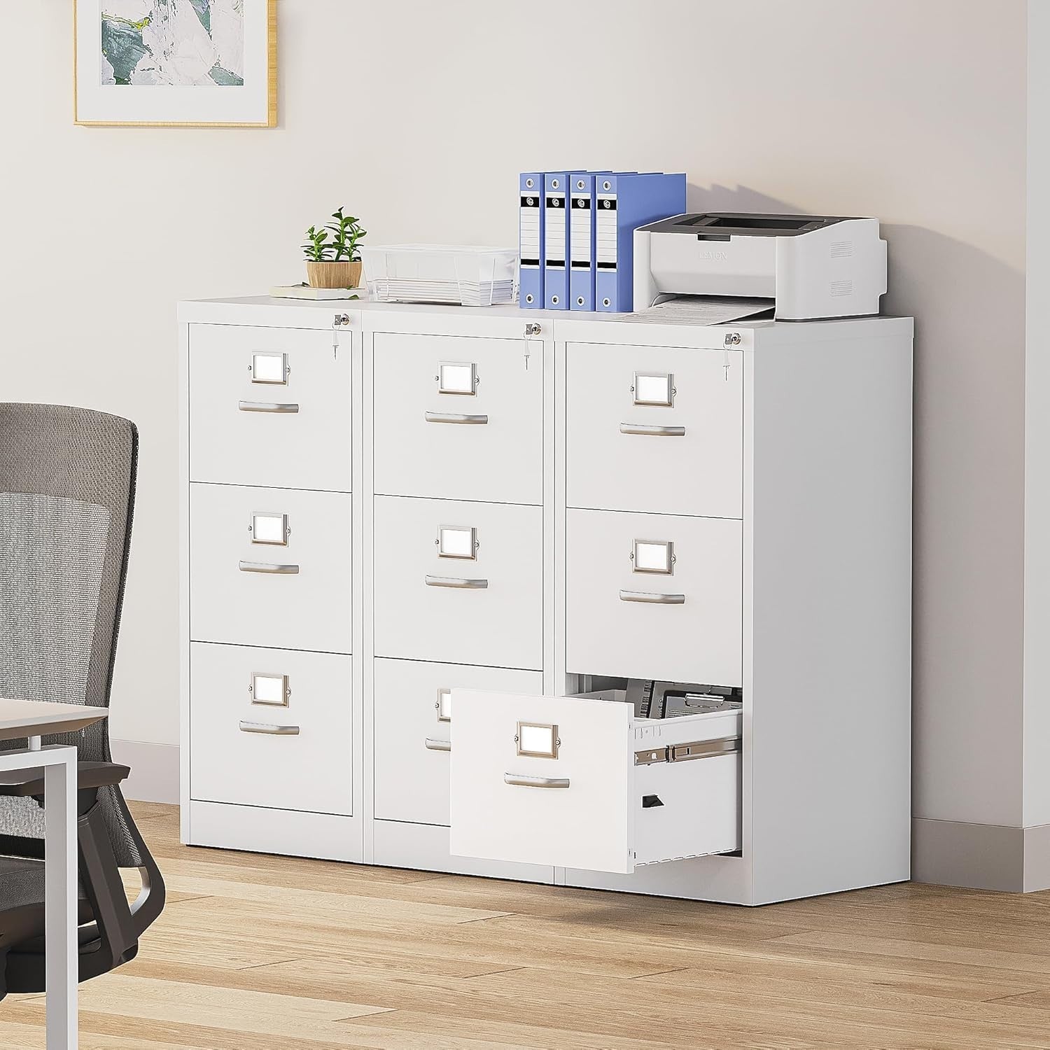 Lockable 3 Drawer Filing Cabinet White Steel Vertical A4 Legal Office Storage