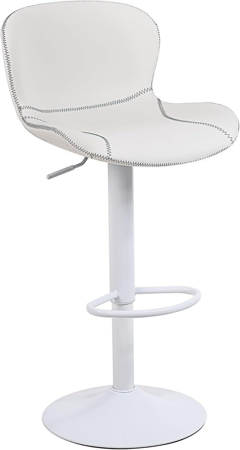 2PC White PU Leather Bar Stools – Adjustable 360° Swivel Kitchen Chairs