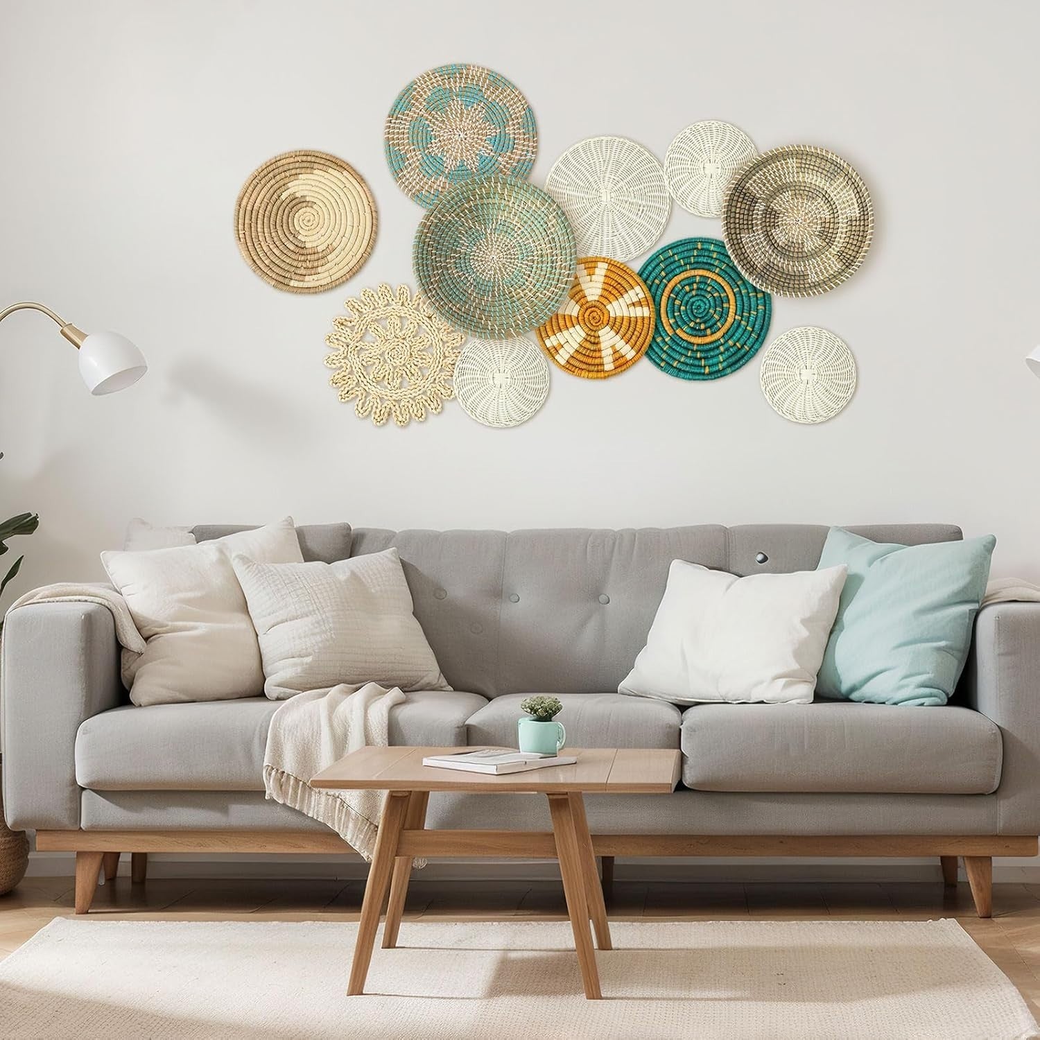 11PCS Boho Woven Wall Baskets Bulrush Farmhouse Decor Clr Bright