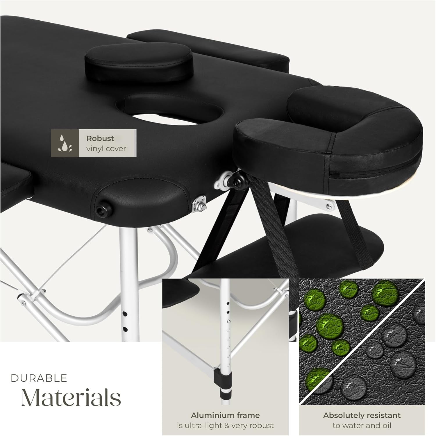 Portable 3 Section Massage Table Foldable Aluminium Beauty Spa Bed 61cm Black