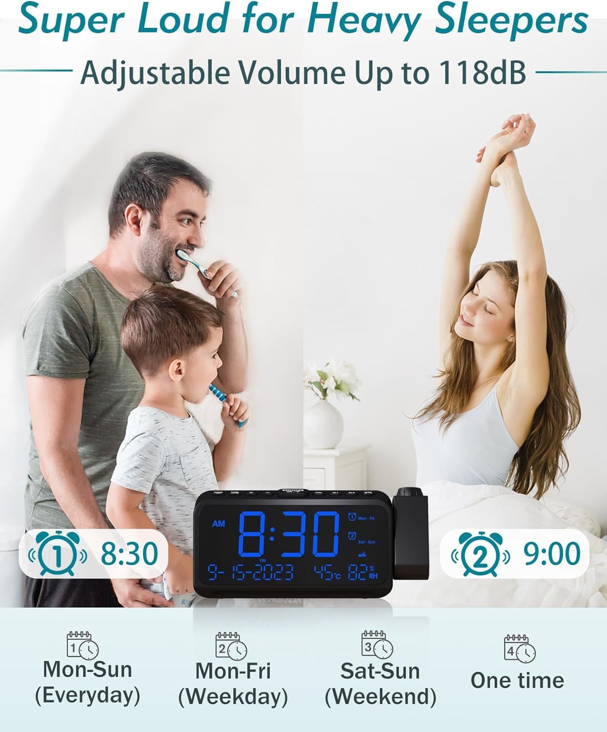 Projection Alarm Clock Blue LED Digits Temperature USB Charging Bedside