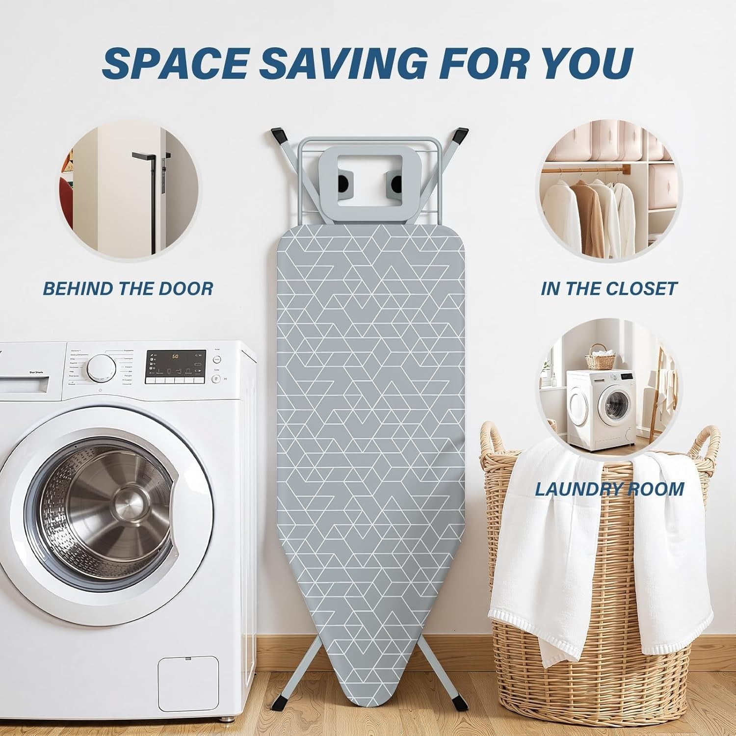 Ironing Board Height Adjustable Foldable Anti-Closing Non-Slip 120x45cm