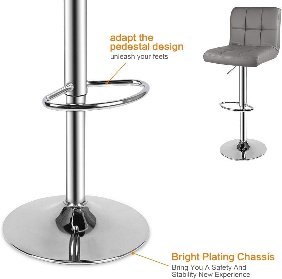 Adjustable Swivel Bar Stools Set of 2 Faux Leather Counter Chairs Grey